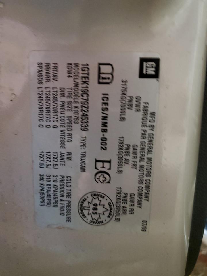 2009 GMC Sierra K1500 VIN: 1GTEK19C79Z245339 Lot: 63227404