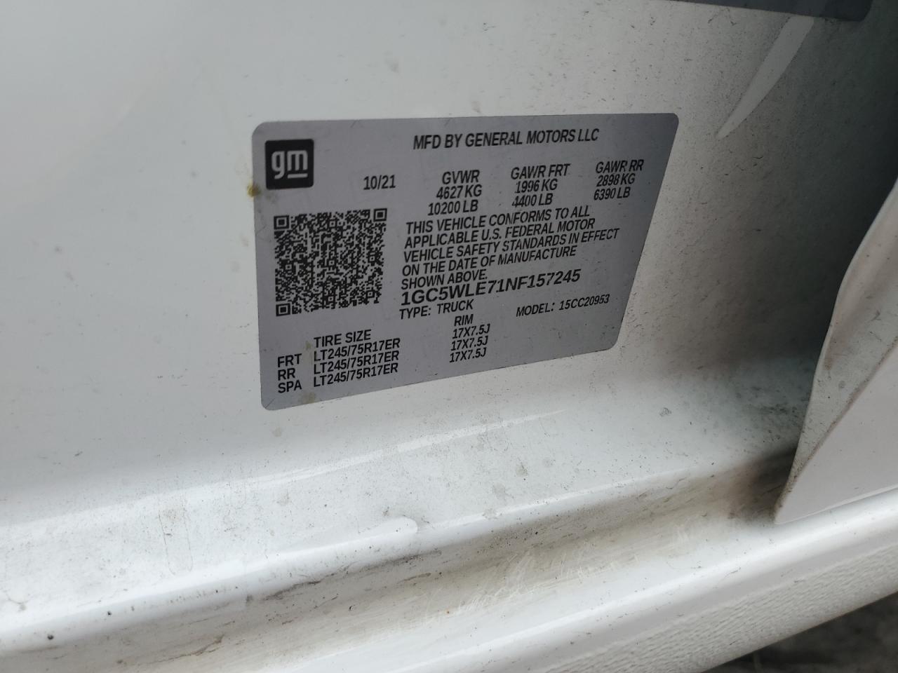 2022 Chevrolet Silverado C2500 Heavy Duty VIN: 1GC5WLE71NF157245 Lot: 65183104