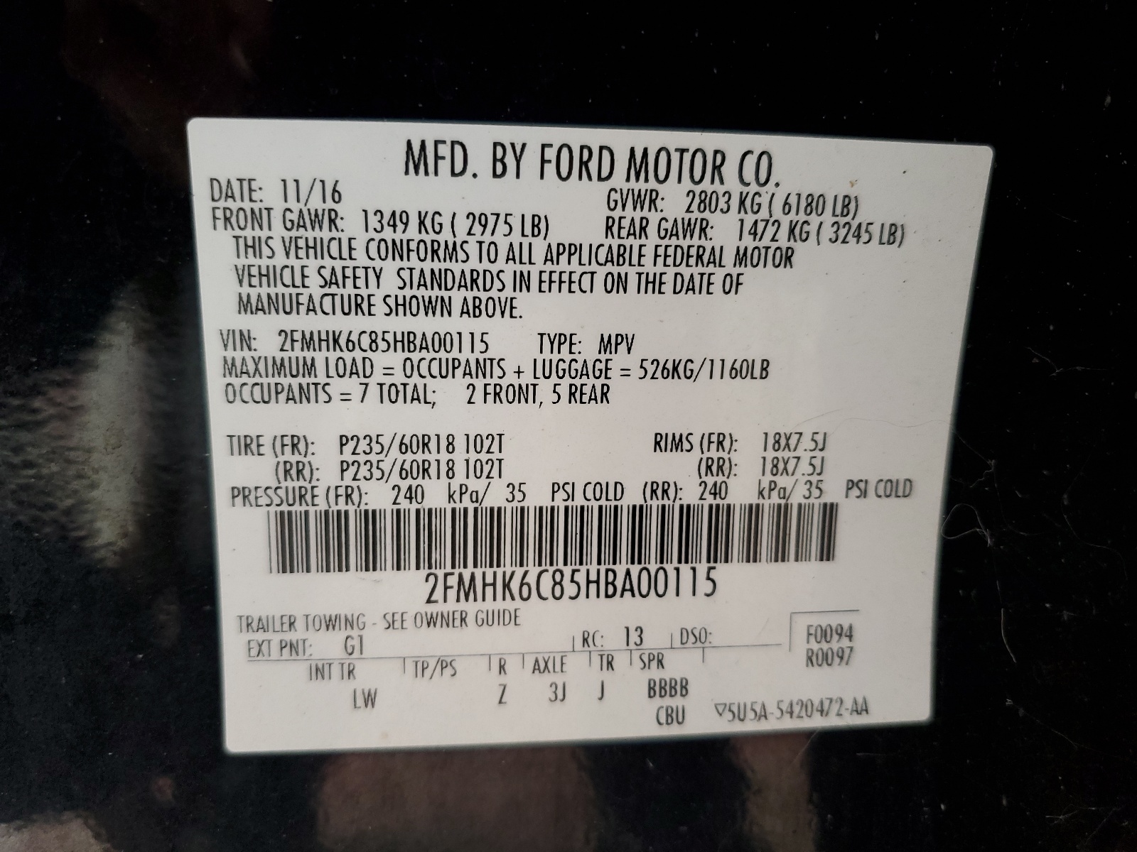 2FMHK6C85HBA00115 2017 Ford Flex Sel