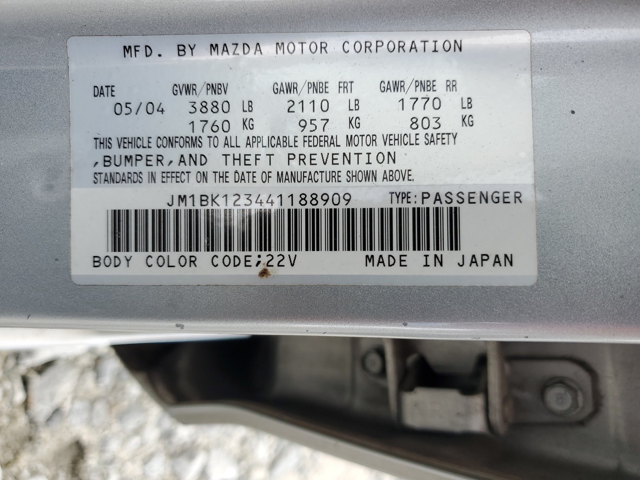 JM1BK123441188909 2004 Mazda 3 S