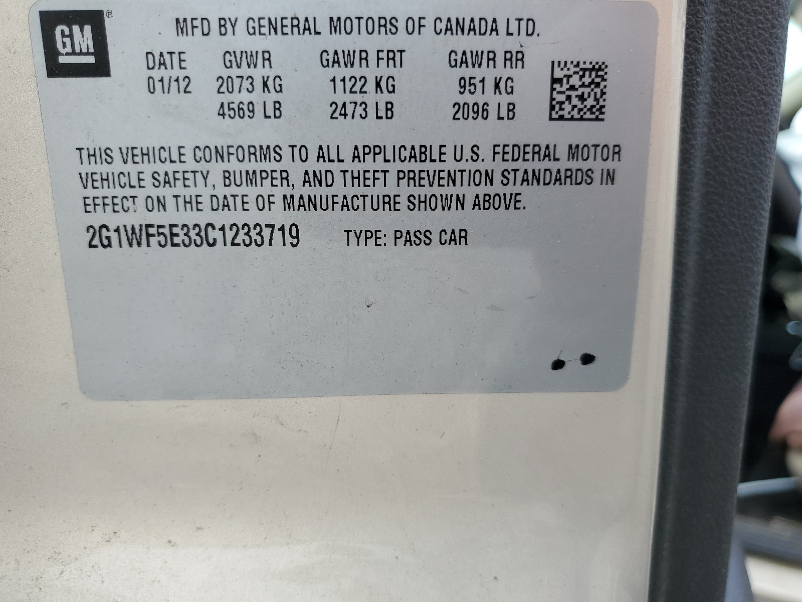 2G1WF5E33C1233719 2012 Chevrolet Impala Ls