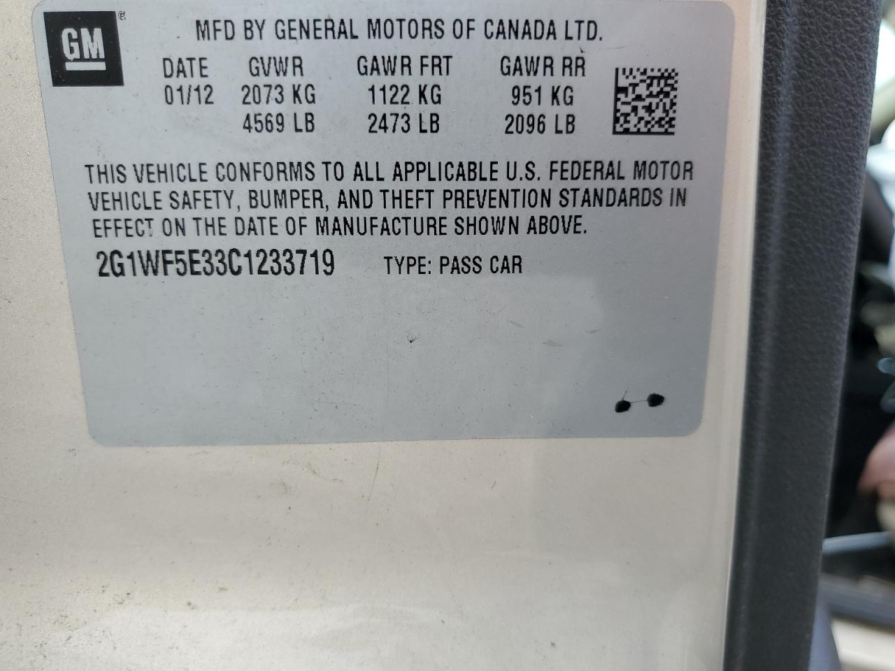 2012 Chevrolet Impala Ls VIN: 2G1WF5E33C1233719 Lot: 64584964