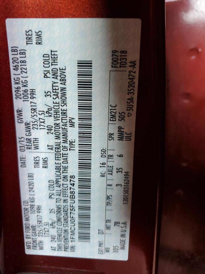 2015 Ford Escape S VIN: 1FMCU0F75FUB87478 Lot: 63057694