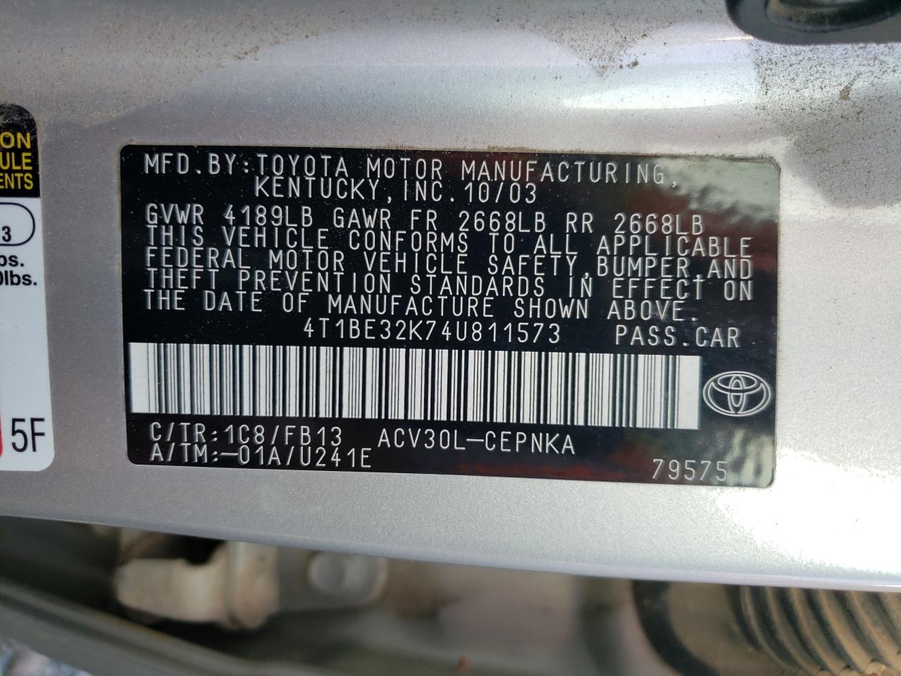 2004 Toyota Camry Le VIN: 4T1BE32K74U811573 Lot: 52814044