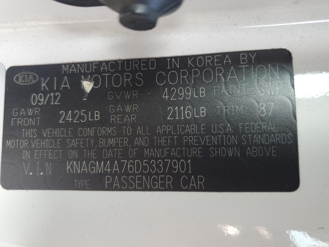 KNAGM4A76D5337901 2013 Kia Optima Lx