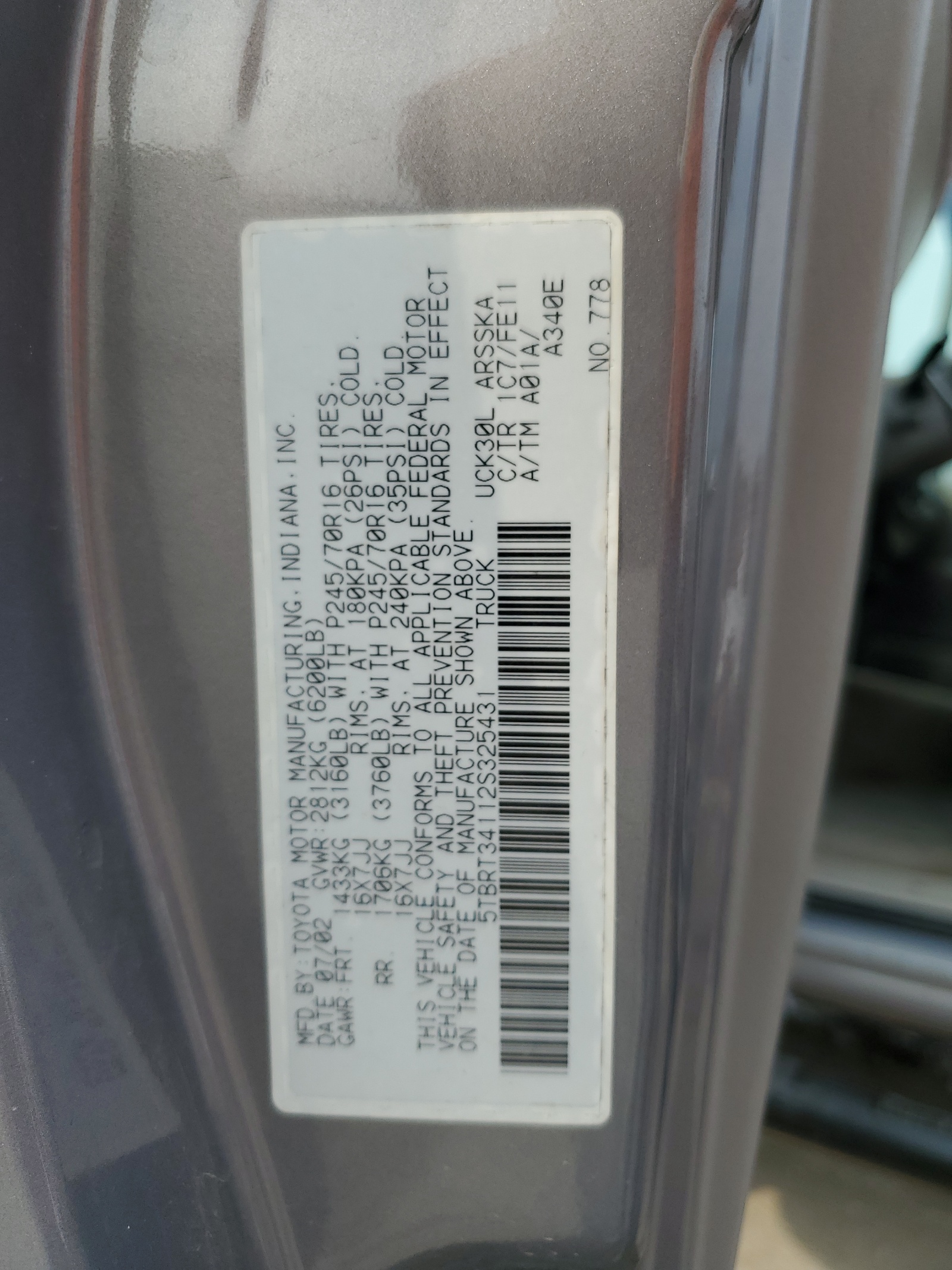 5TBRT34112S325431 2002 Toyota Tundra Access Cab