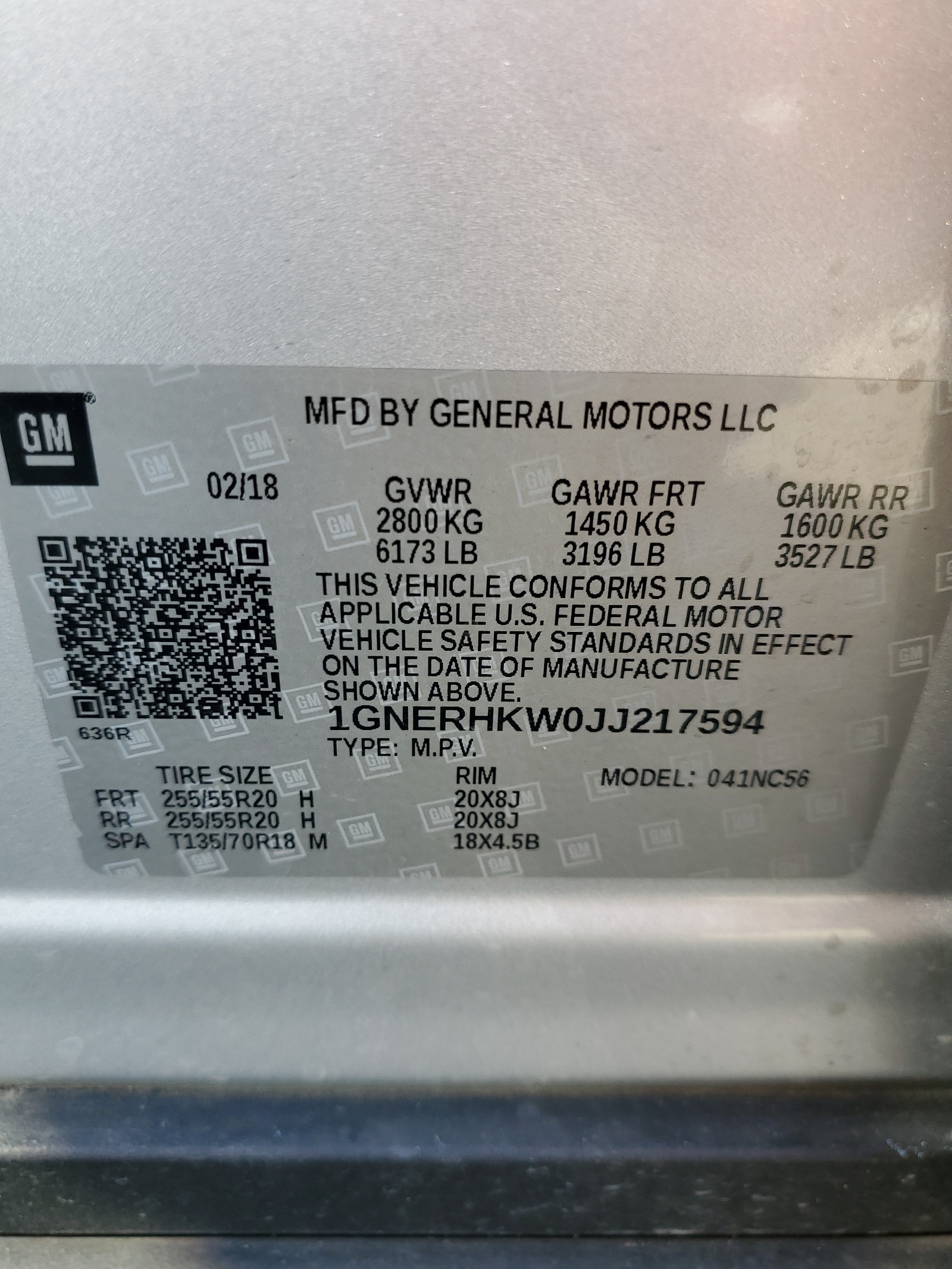 1GNERHKW0JJ217594 2018 Chevrolet Traverse Lt