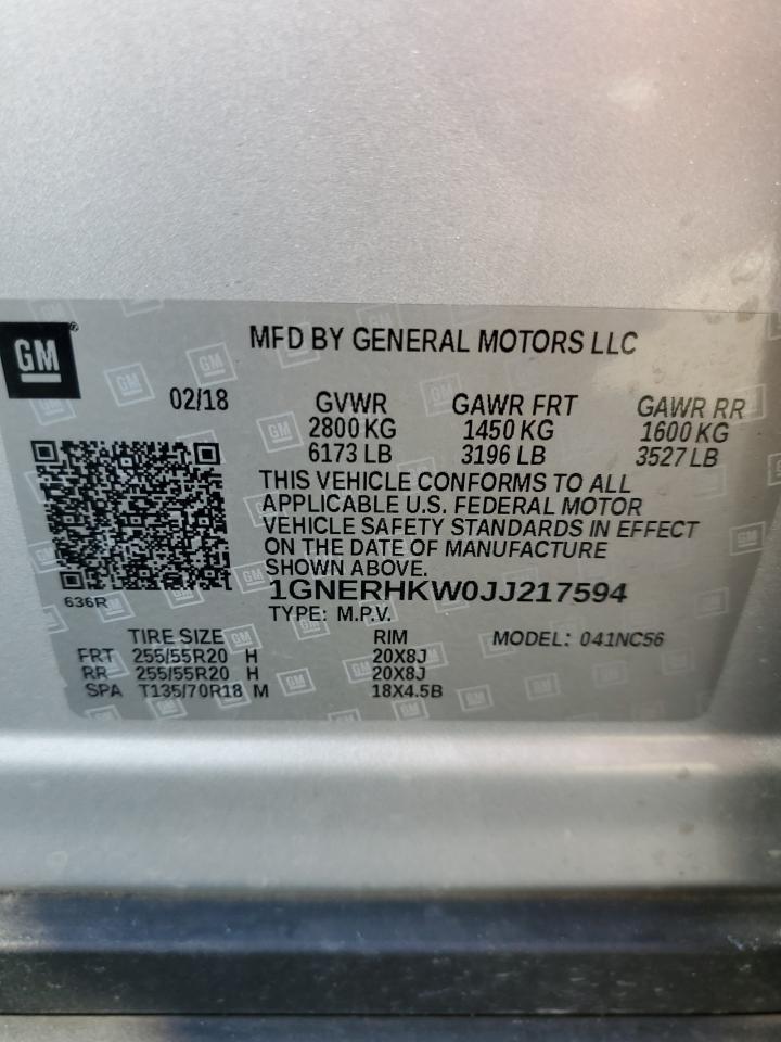 2018 Chevrolet Traverse Lt VIN: 1GNERHKW0JJ217594 Lot: 61909174