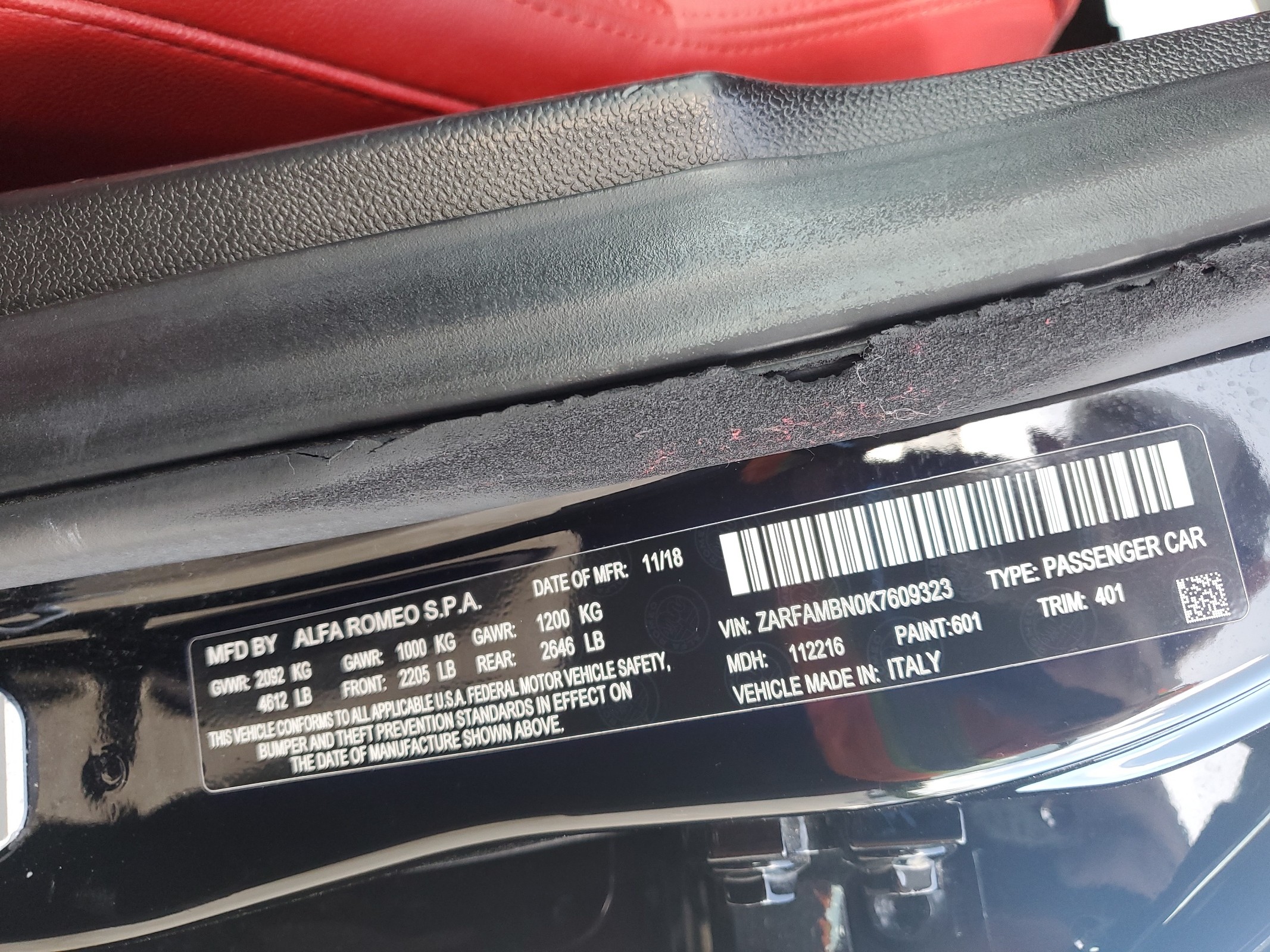 ZARFAMBN0K7609323 2019 Alfa Romeo Giulia Ti