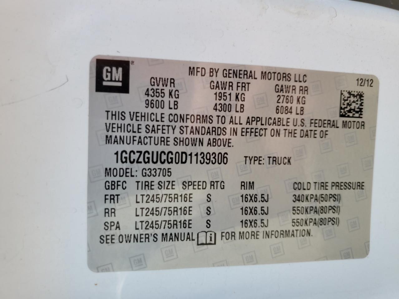 2013 Chevrolet Express G3500 VIN: 1GCZGUCG0D1139306 Lot: 61193814