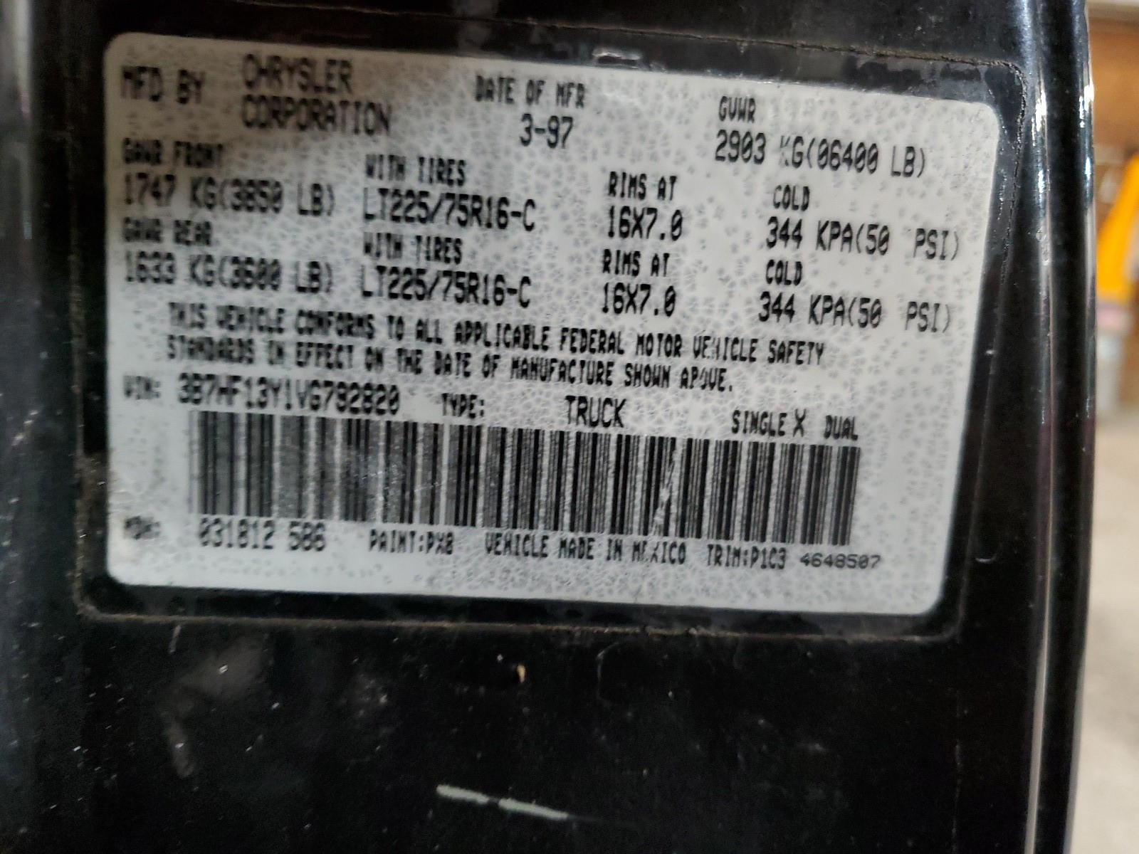 3B7HF13Y1VG792820 1997 Dodge Ram 1500