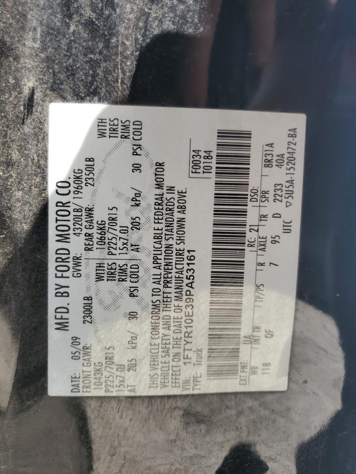 2009 Ford Ranger VIN: 1FTYR10E39PA53161 Lot: 63784614