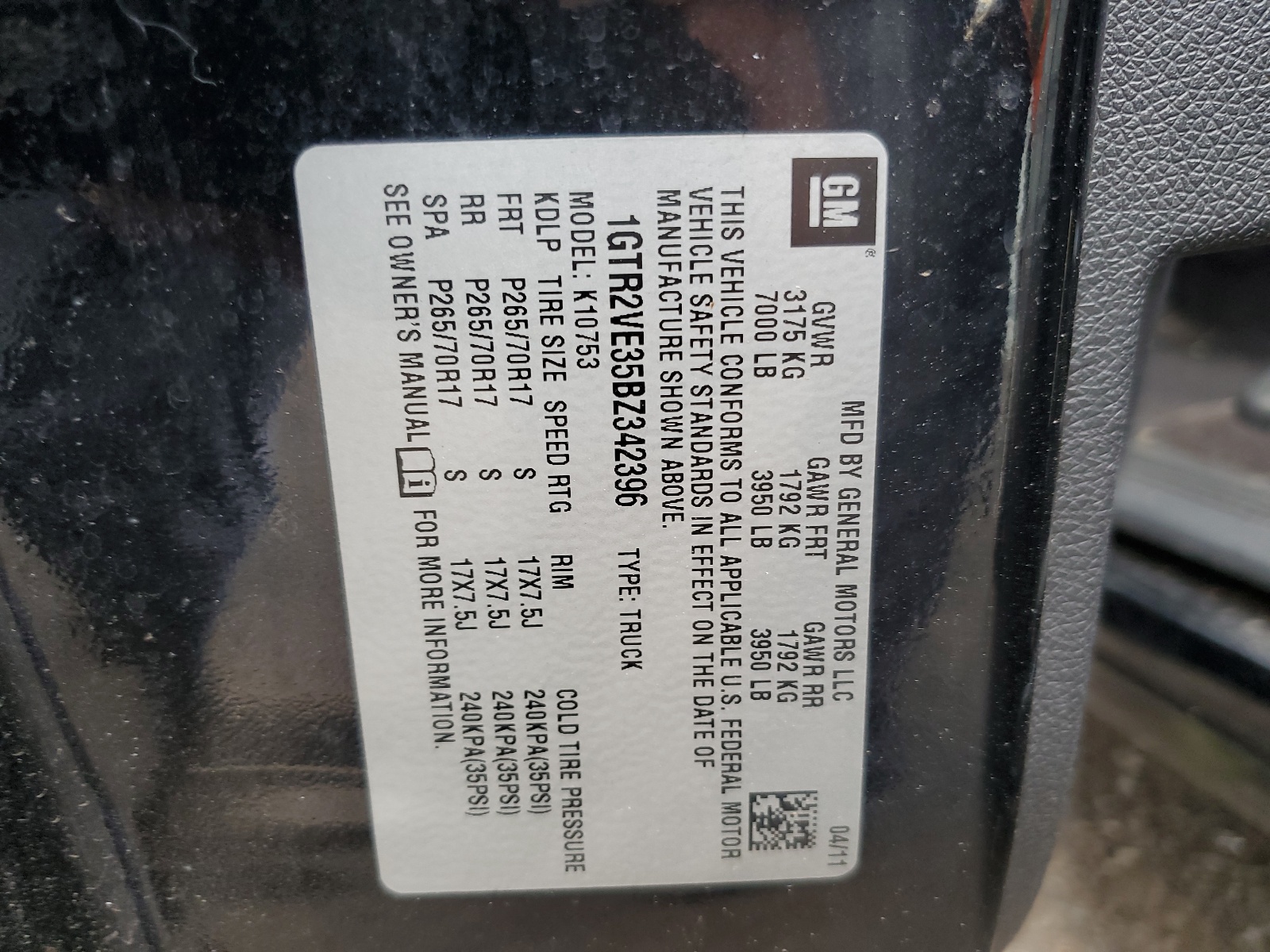 1GTR2VE35BZ342396 2011 GMC Sierra K1500 Sle