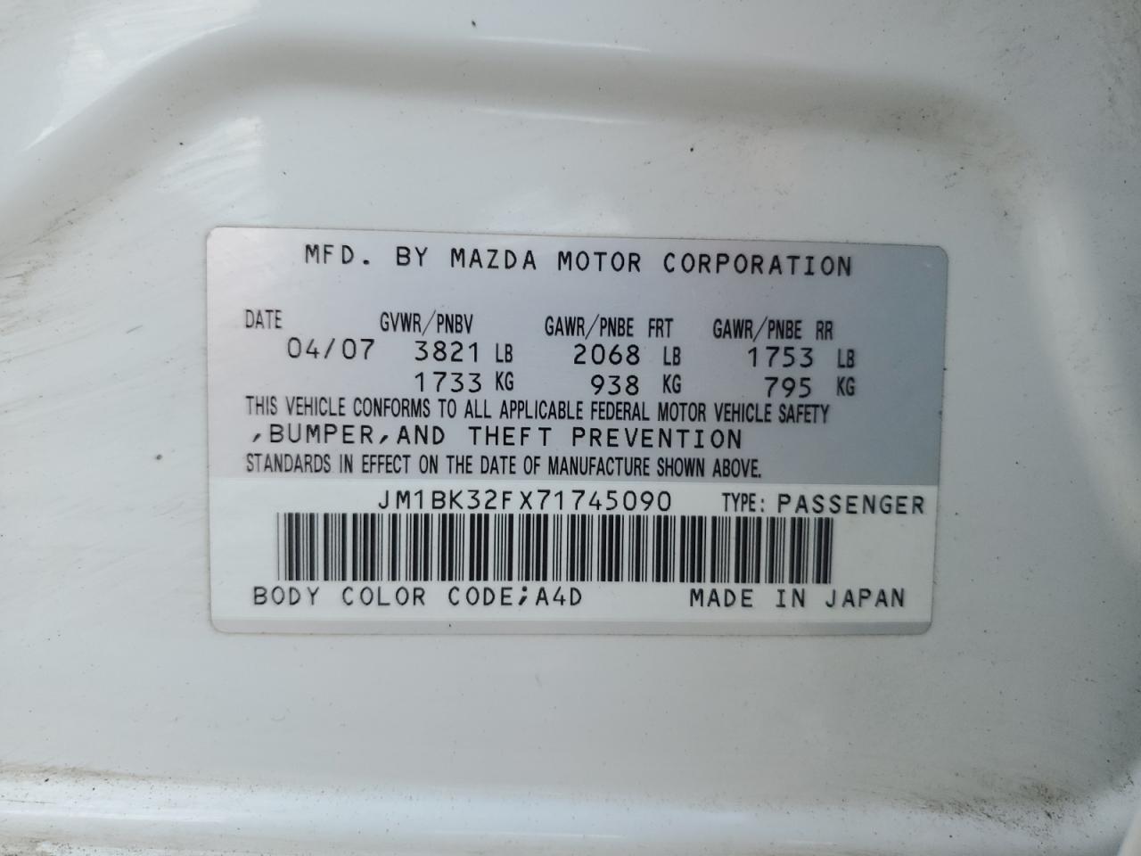 2011 Mazda 3 I VIN: JM1BK32FX71745090 Lot: 85793504