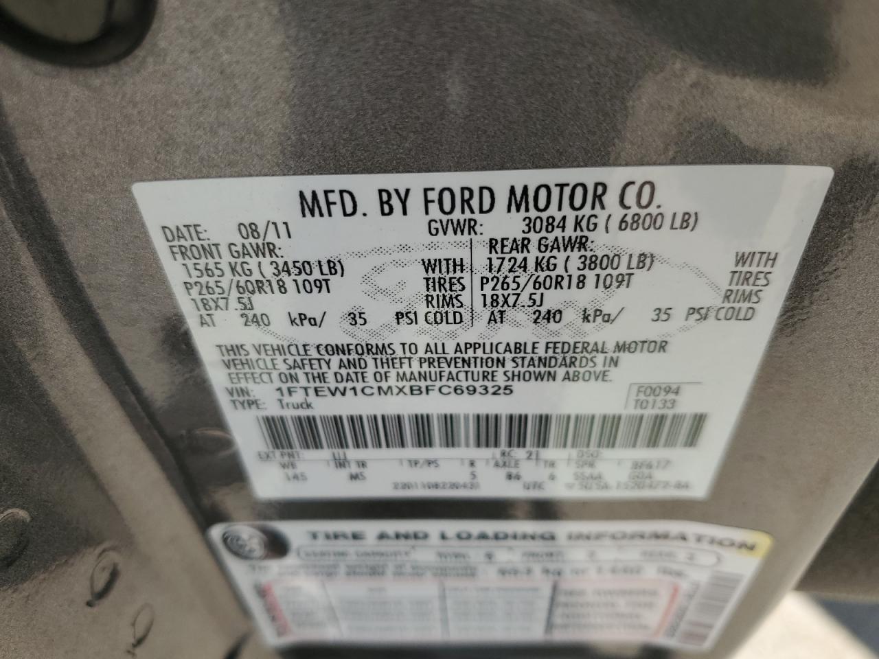 1FTEW1CMXBFC69325 2011 Ford F150 Supercrew