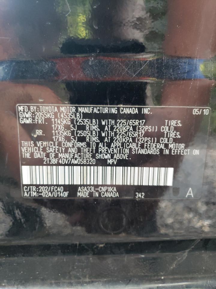 2010 Toyota Rav4 VIN: 2T3BF4DV7AW058320 Lot: 62938614