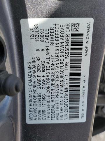 2021 HONDA CIVIC LX 2HGFC2F61MH526701  62330734