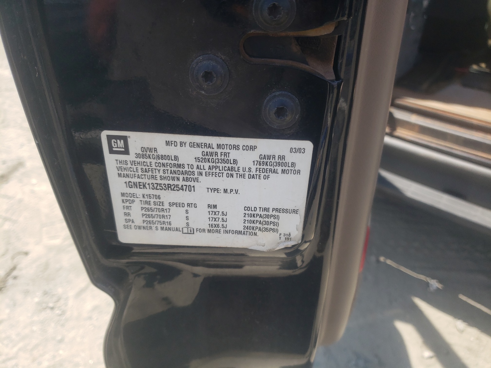 1GNEK13Z53R254701 2003 Chevrolet Tahoe K1500