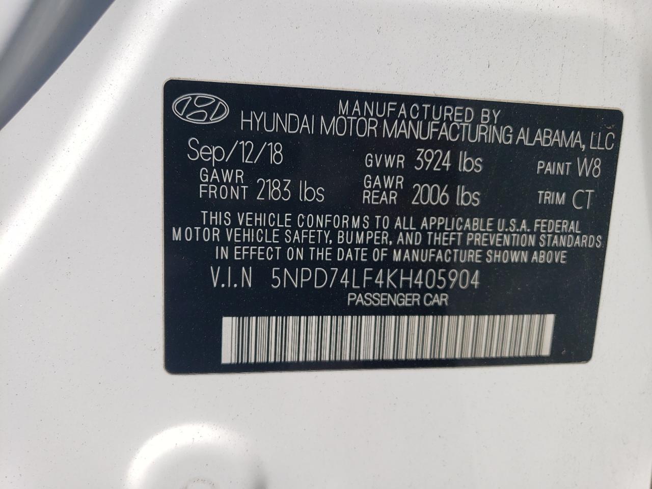 5NPD74LF4KH405904 2019 Hyundai Elantra Se