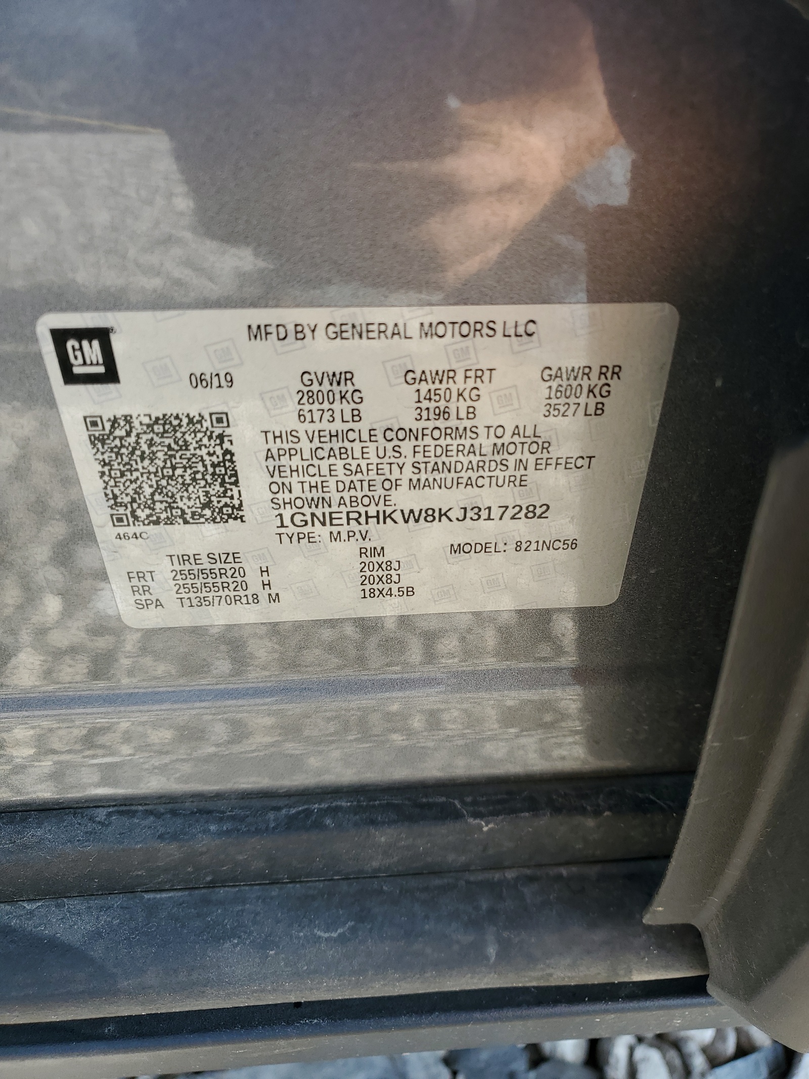 1GNERHKW8KJ317282 2019 Chevrolet Traverse Lt