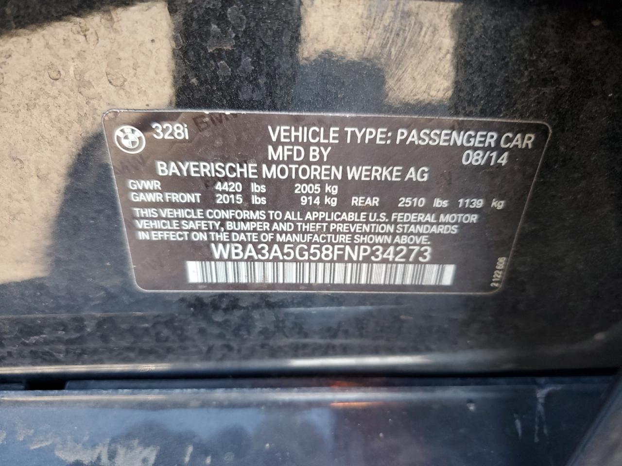 WBA3A5G58FNP34273 2015 BMW 328 I