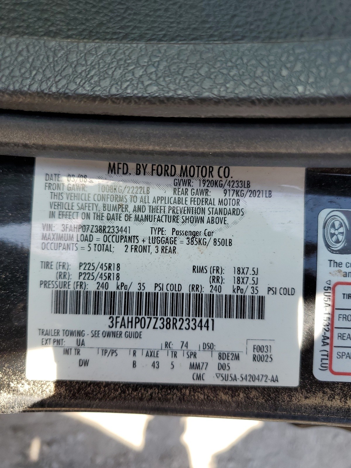 3FAHP07Z38R233441 2008 Ford Fusion Se