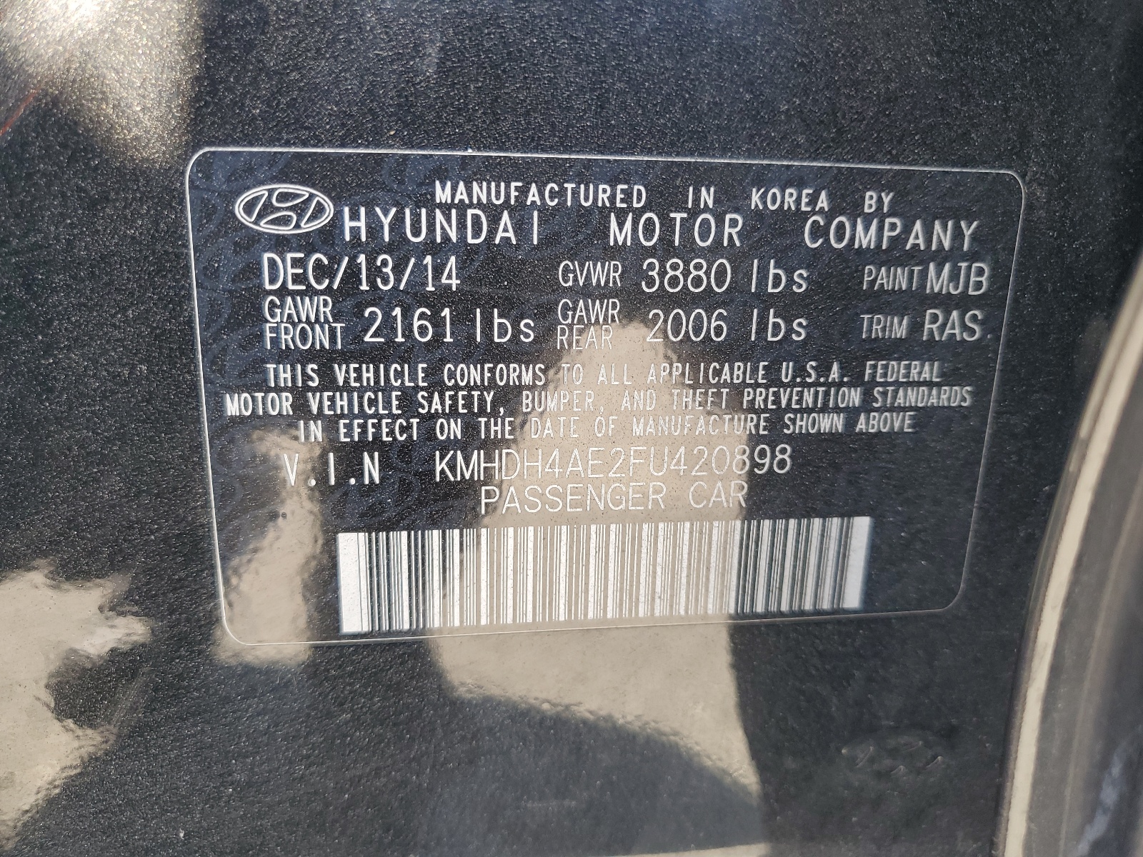 KMHDH4AE2FU420898 2015 Hyundai Elantra Se