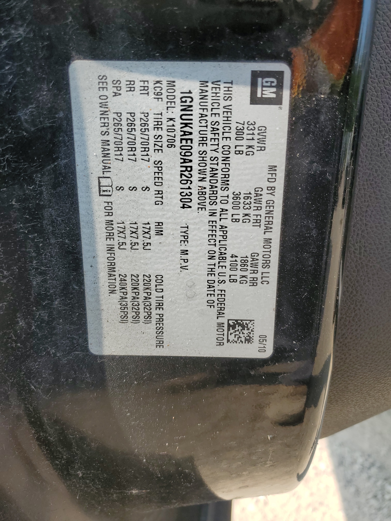 1GNUKAE09AR261304 2010 Chevrolet Tahoe K1500 Ls