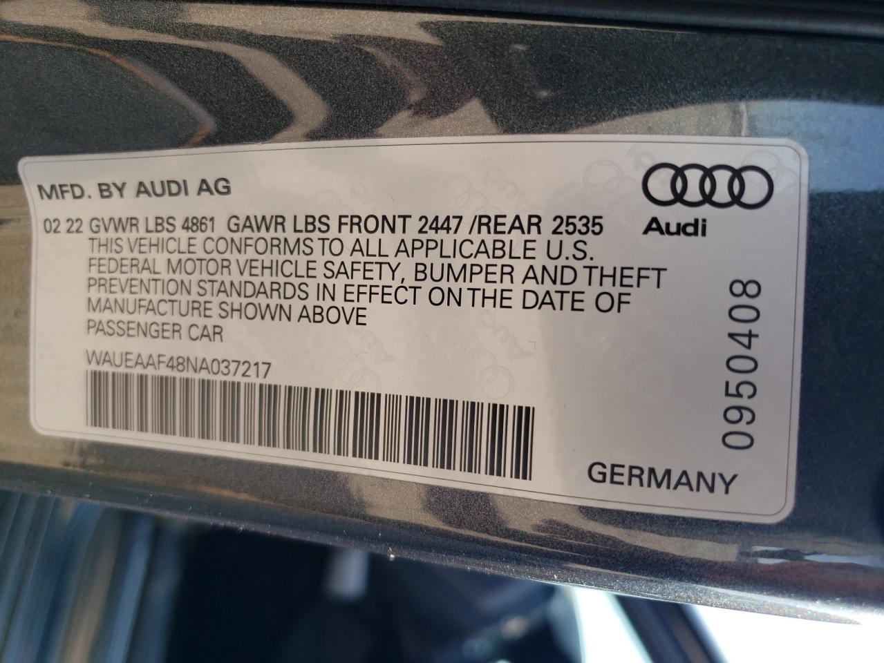 2022 Audi A4 Premium Plus 45 VIN: WAUEAAF48NA037217 Lot: 64857964