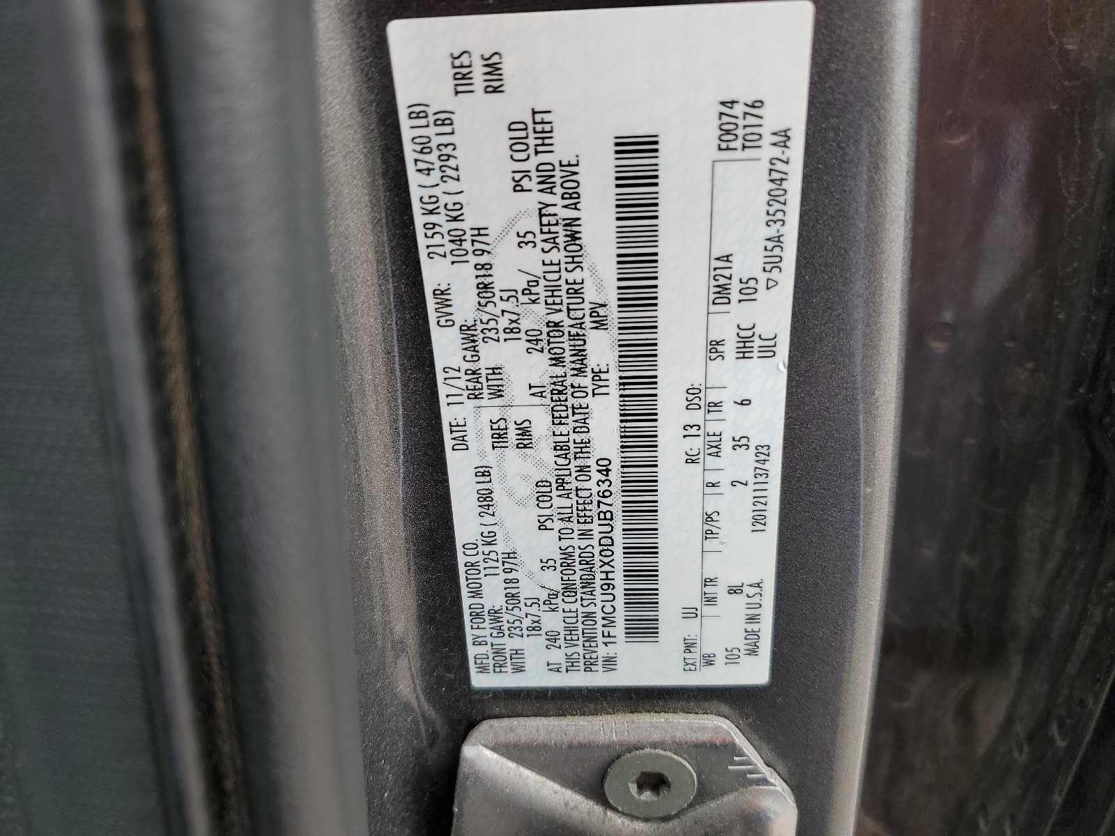 1FMCU9HX0DUB76340 2013 Ford Escape Sel