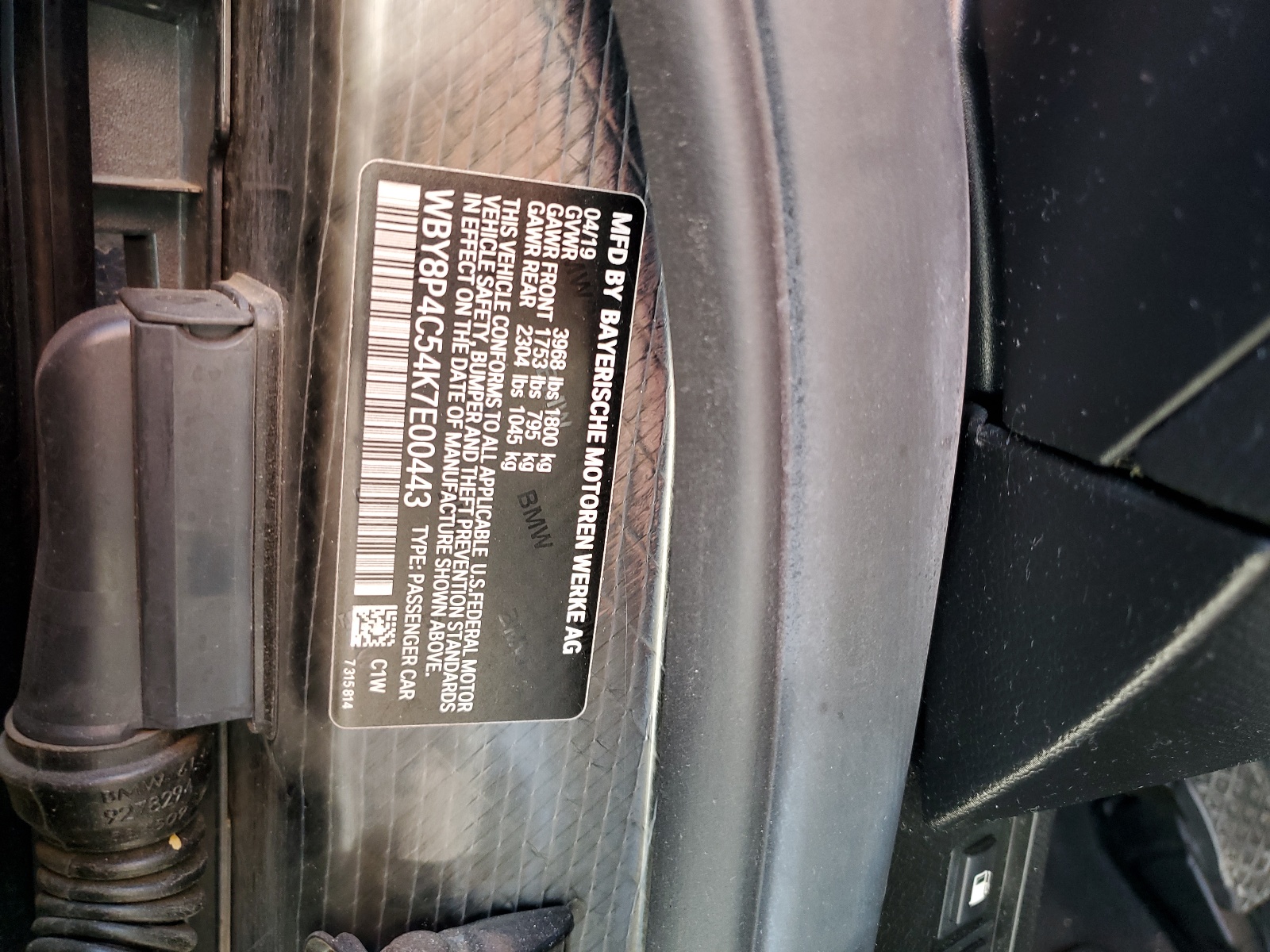 WBY8P4C54K7E00443 2019 BMW I3 Rex