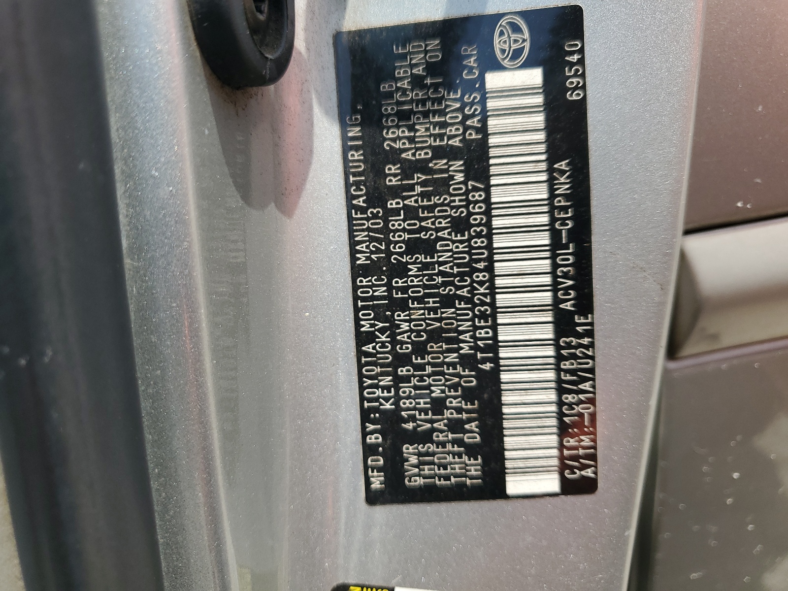 4T1BE32K84U839687 2004 Toyota Camry Le