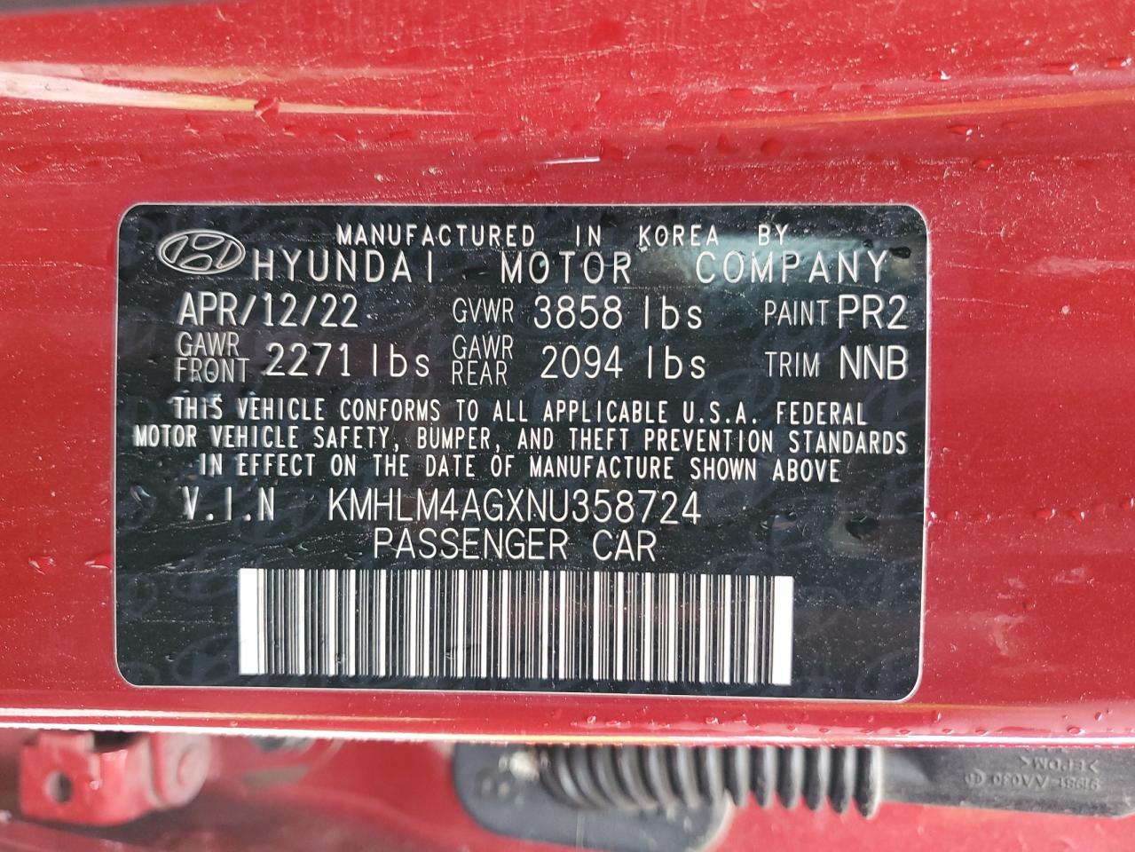 2022 Hyundai Elantra Sel VIN: KMHLM4AGXNU358724 Lot: 68347814