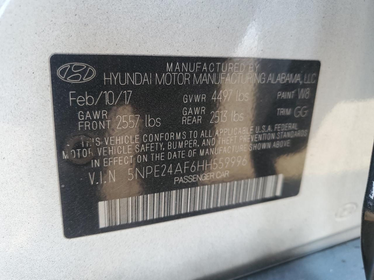 5NPE24AF6HH559996 2017 Hyundai Sonata Se