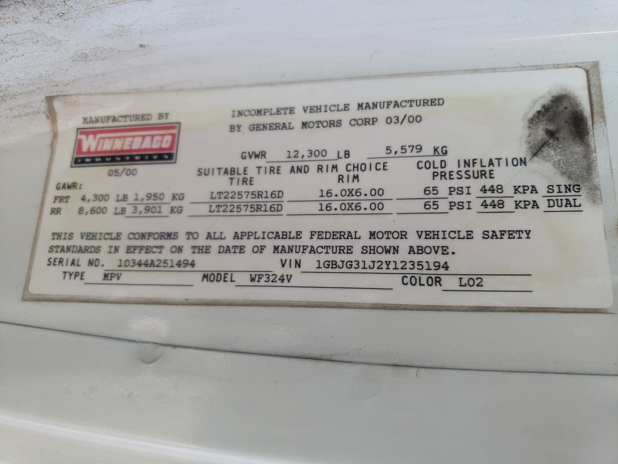 1GBJG31J2Y1235194 2000 Chevrolet Express G3500