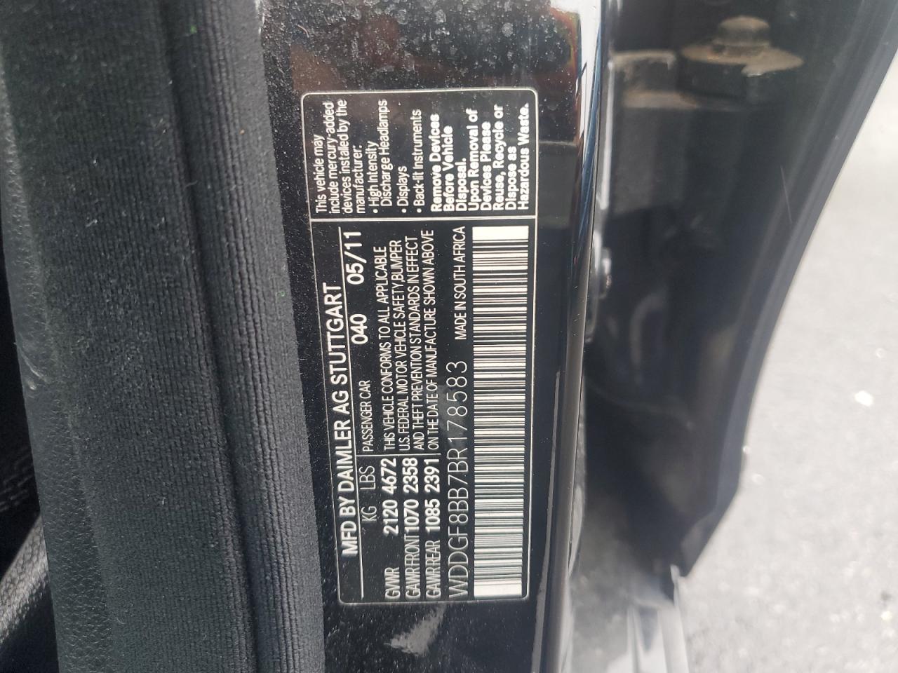 2011 Mercedes-Benz C 300 4Matic VIN: WDDGF8BB7BR178583 Lot: 63749154