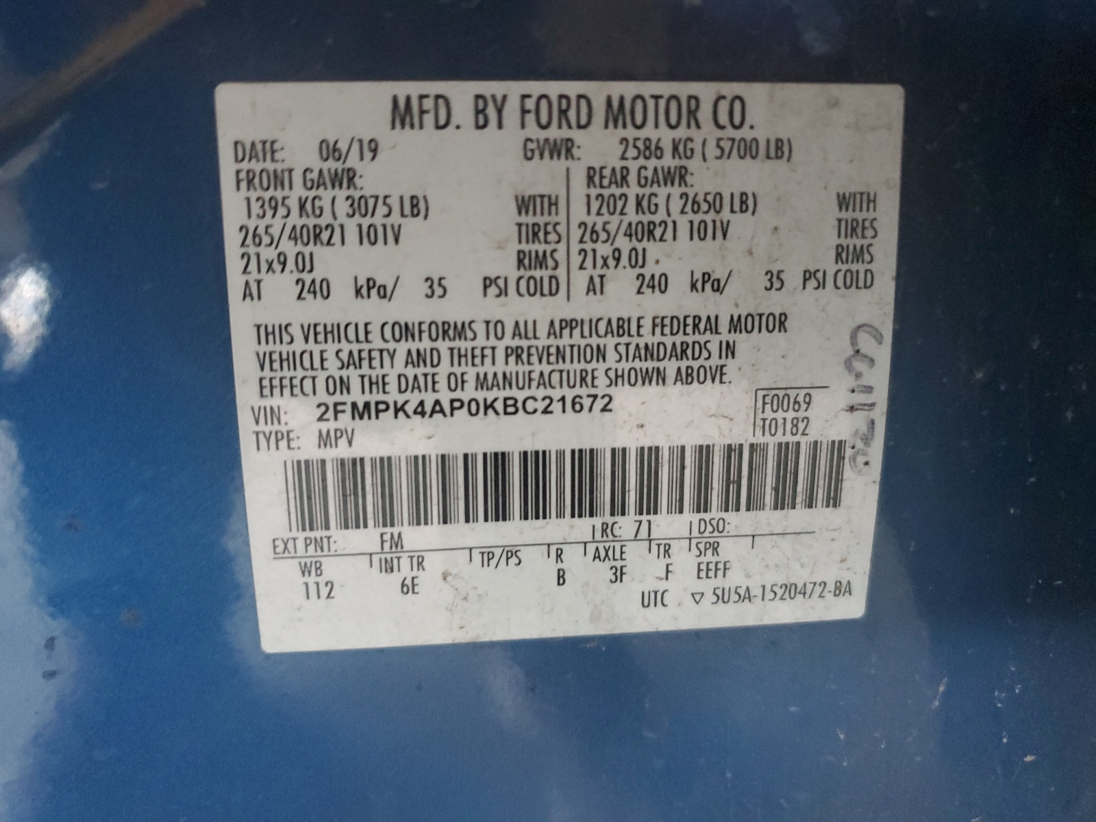 2FMPK4AP0KBC21672 2019 Ford Edge St