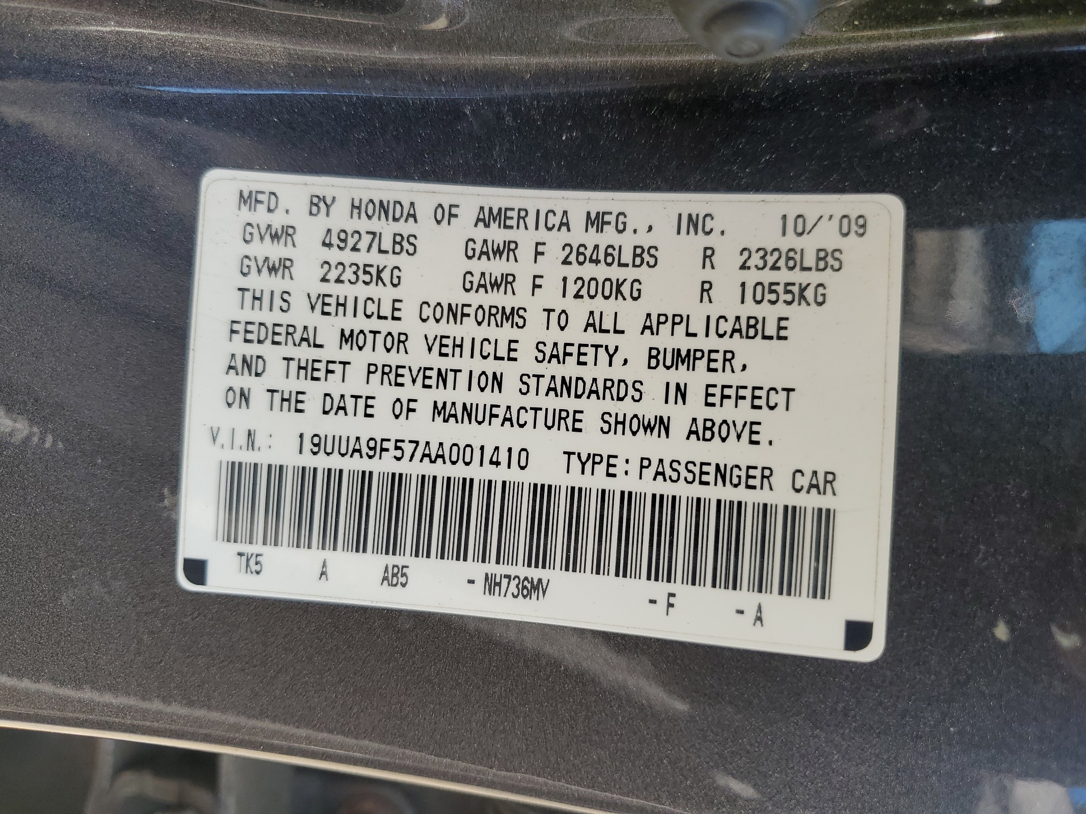 19UUA9F57AA001410 2010 Acura Tl