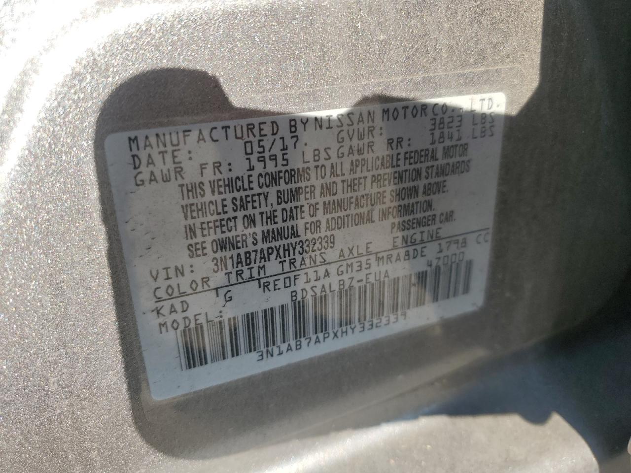 2017 Nissan Sentra S VIN: 3N1AB7APXHY332339 Lot: 61520064