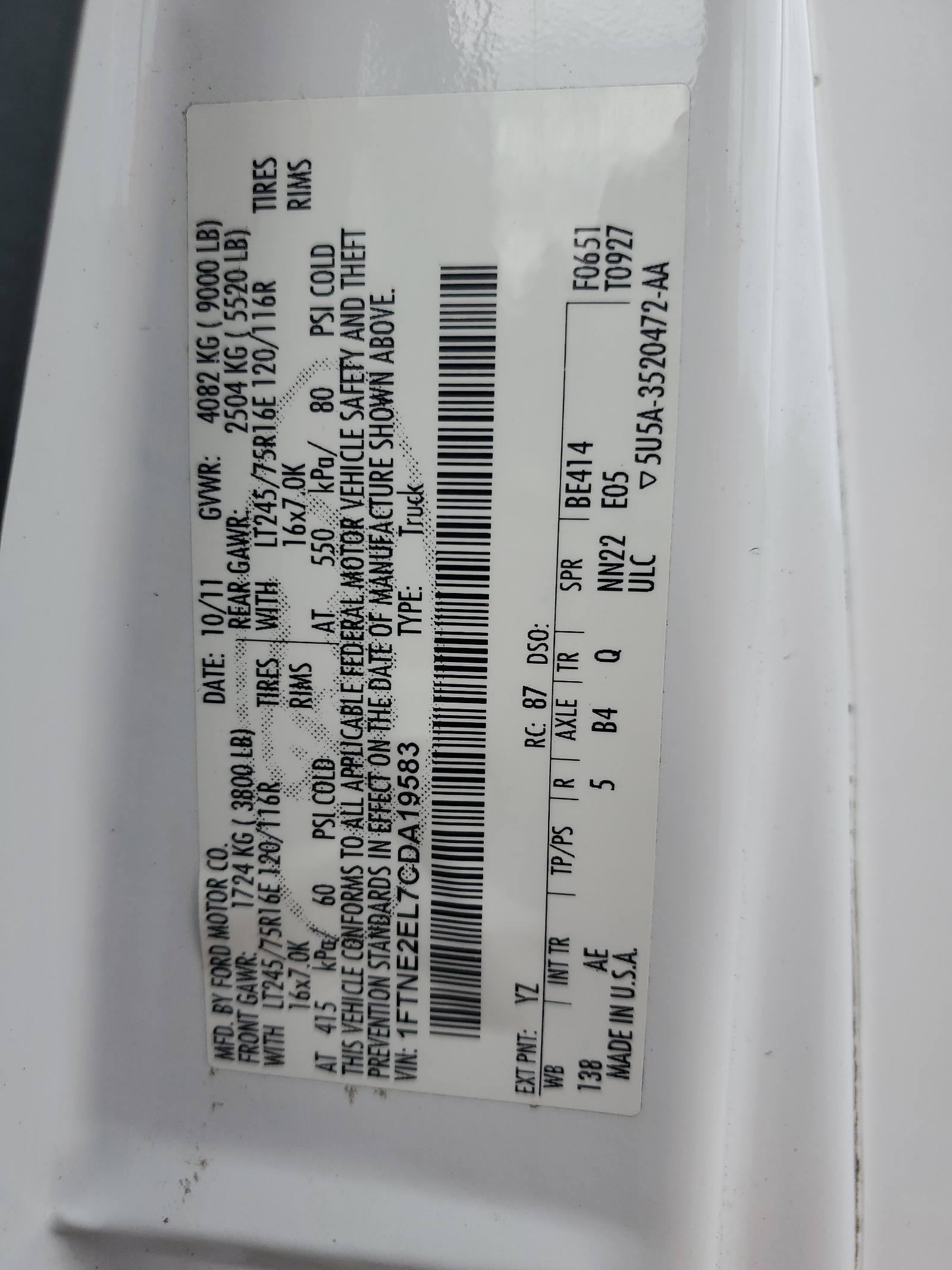 1FTNE2EL7CDA19583 2012 Ford Econoline E250 Van