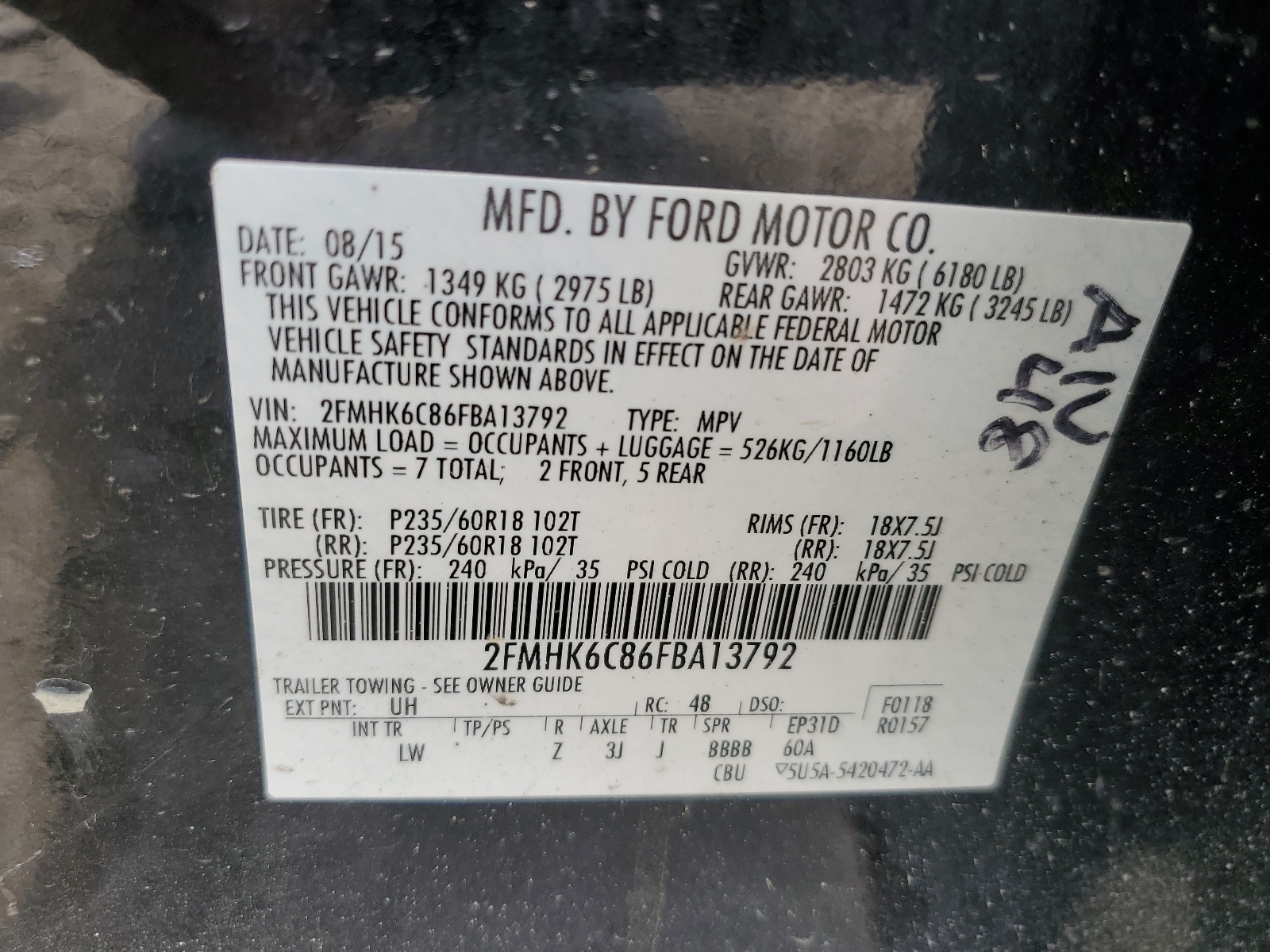 2FMHK6C86FBA13792 2015 Ford Flex Sel