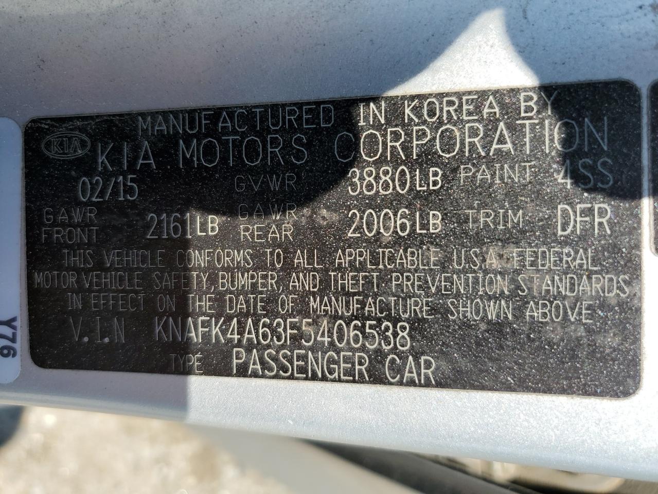 2015 Kia Forte Lx VIN: KNAFK4A63F5406538 Lot: 64107984