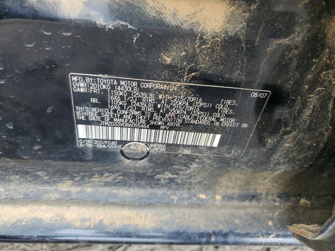 2008 Toyota Rav4 VIN: JTMZD33V086055464 Lot: 64215264