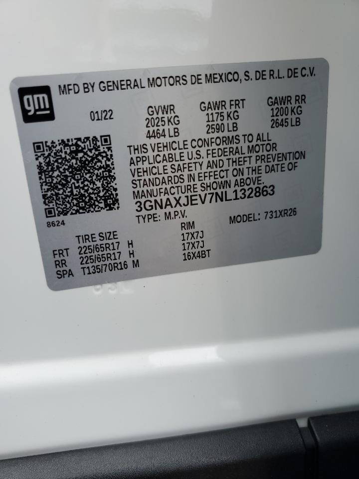 2022 Chevrolet Equinox Lt VIN: 3GNAXJEV7NL132863 Lot: 64065924