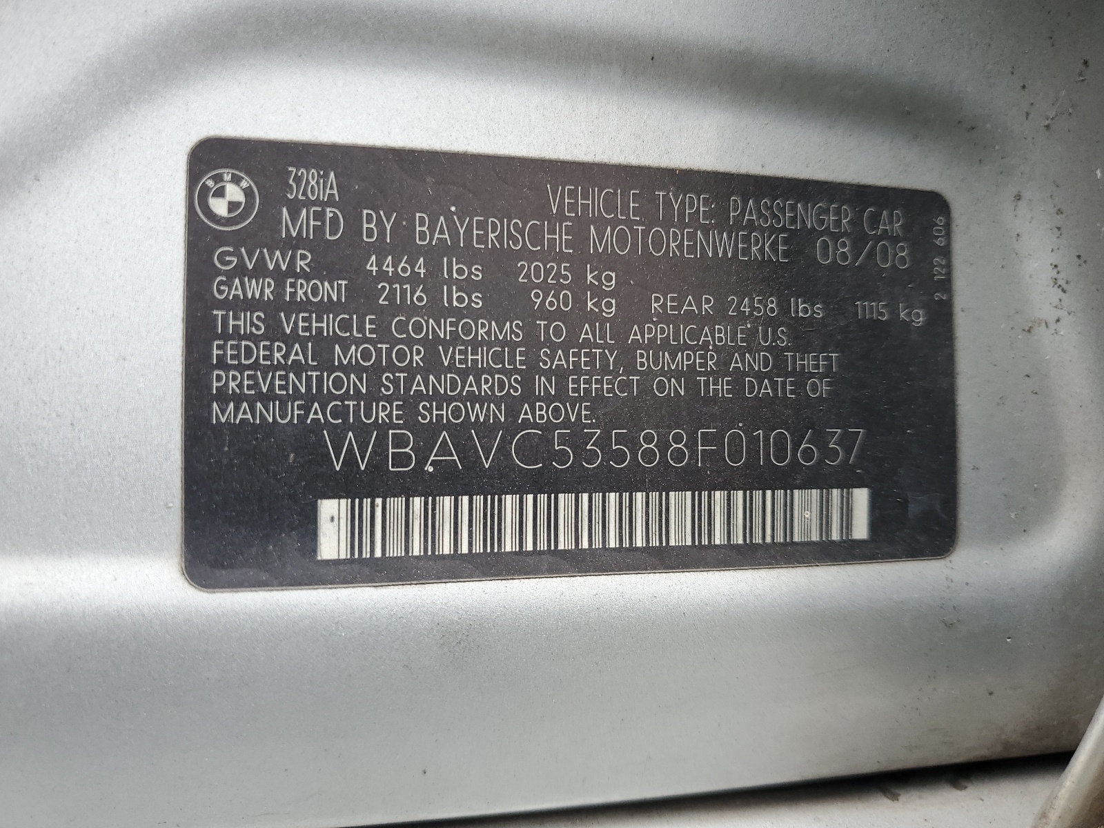 WBAVC53588F010637 2008 BMW 328 I Sulev