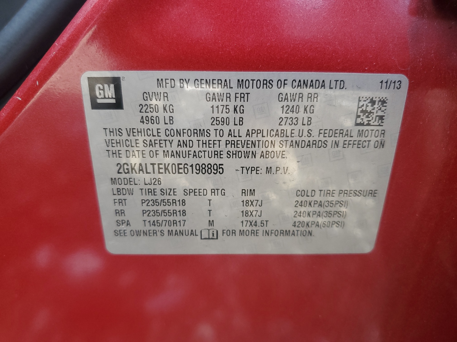 2GKALTEK0E6198895 2014 GMC Terrain Slt