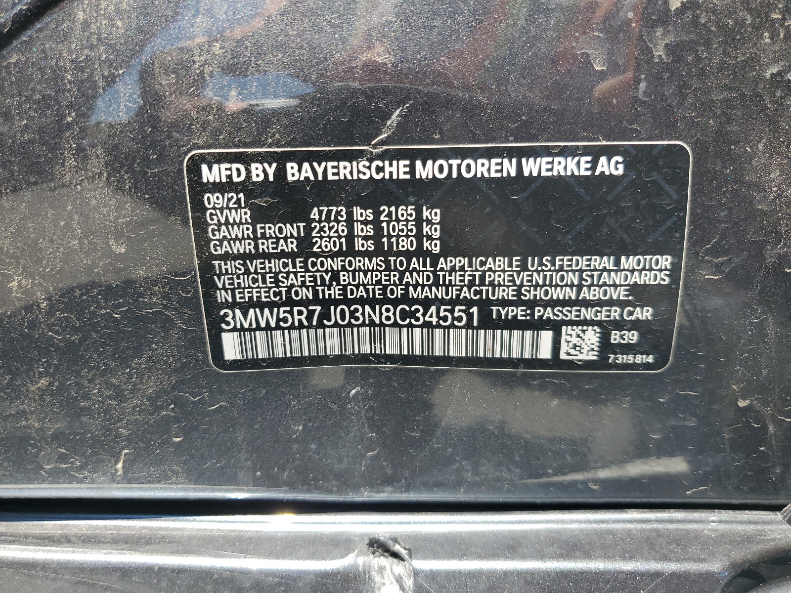 3MW5R7J03N8C34551 2022 BMW 330Xi