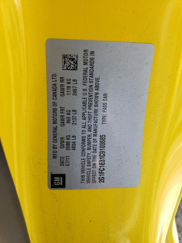 2012 Chevrolet Camaro Lt VIN: 2G1FC1E31C9100685 Lot: 63850374