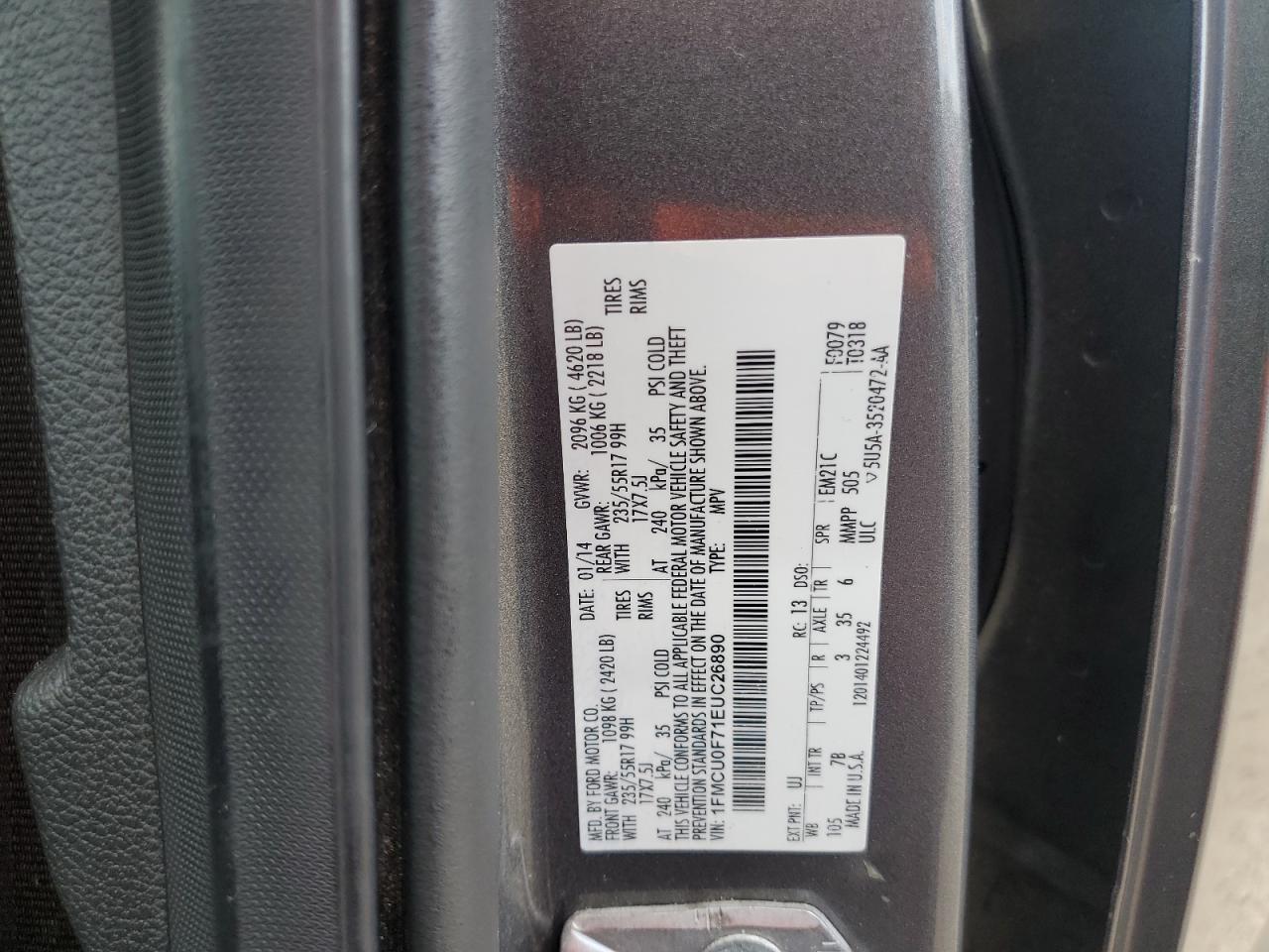 1FMCU0F71EUC26890 2014 Ford Escape S