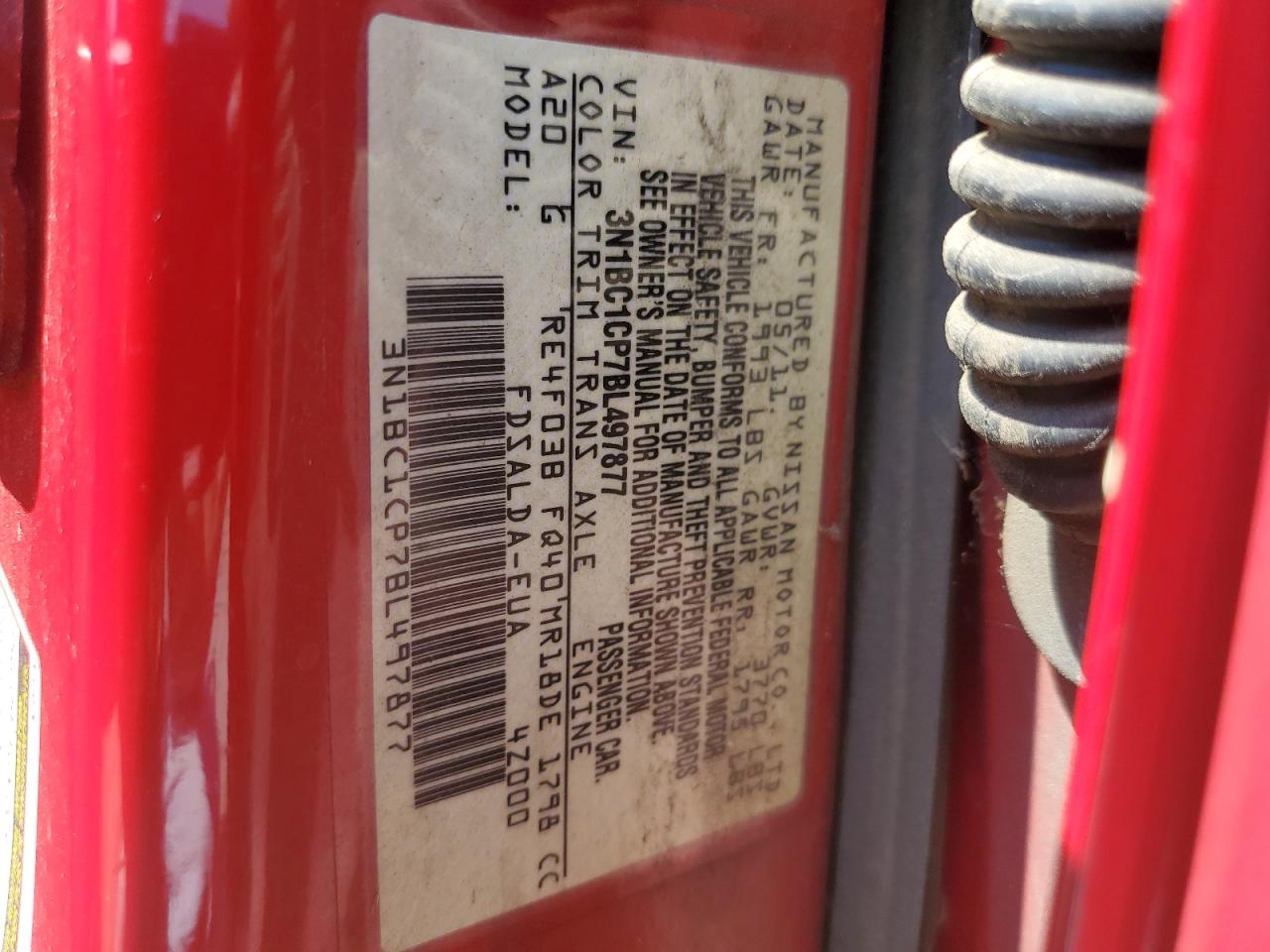 2011 Nissan Versa S VIN: 3N1BC1CP7BL497877 Lot: 64016014